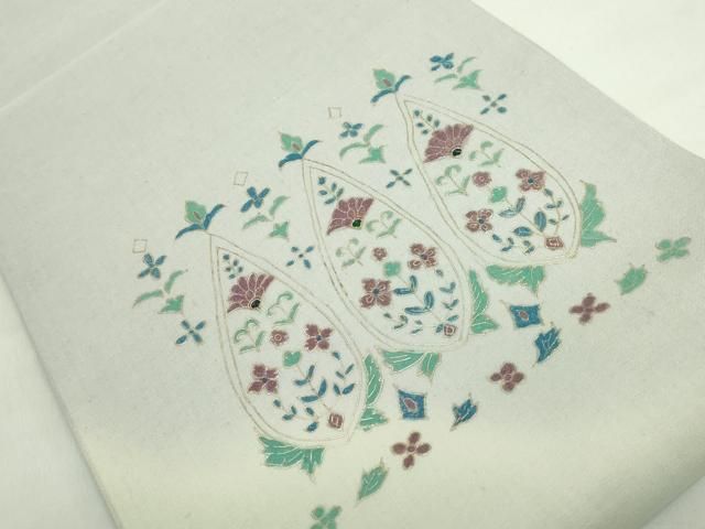 平和屋着物 上 太鼓柄袋帯 スリーシーズン帯 紬地 玉蟲 洋花文 金彩 DZAA8576kh5