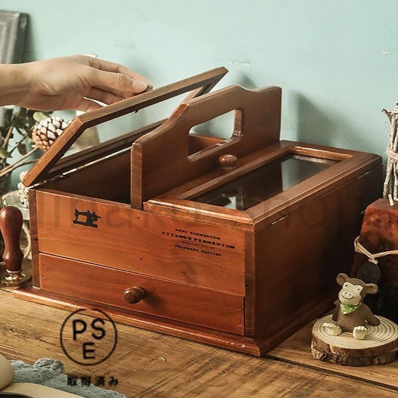 新品?未使用】裁縫箱 ソーイングキット、レトロな木製ソーイング