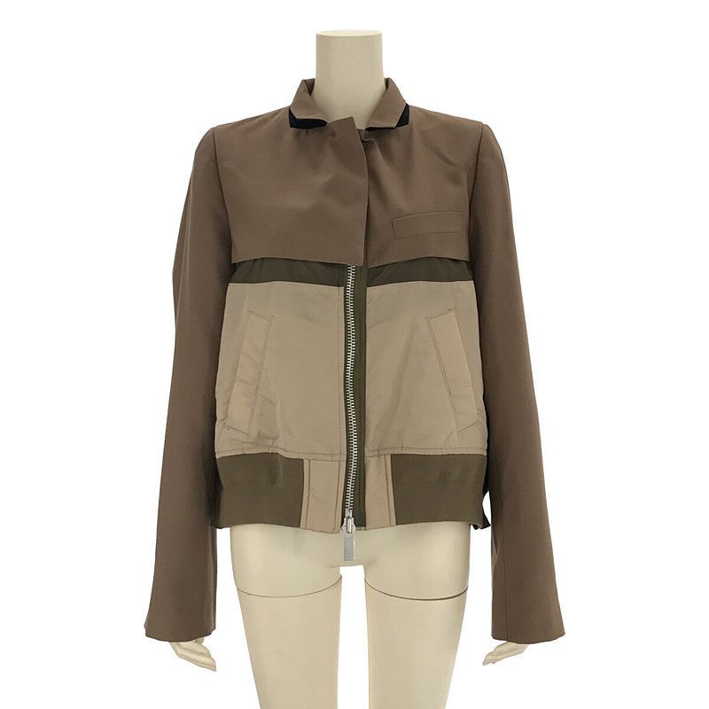 【美品】  sacai / サカイ | 2022SS | Nylon Twill Mix Jacket 異素材 切替 ナイロンツイル ミックス ジャケット  ブルゾン | 3 | ベージュ | レディース