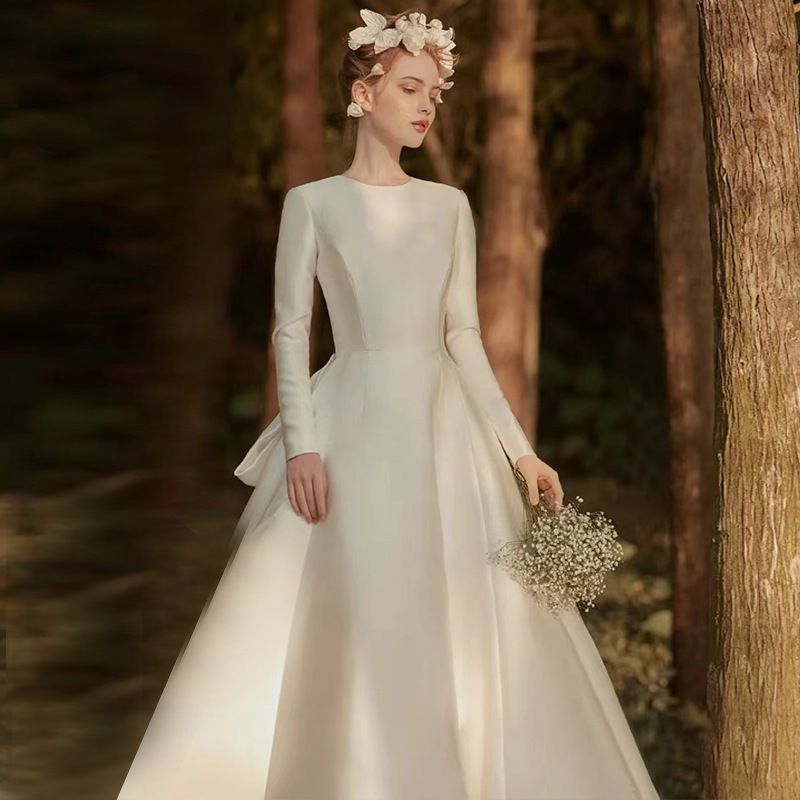  ウェディングドレス 長袖 サテン 春季 パーティードレス セクシー スリムFS 5626 エプロン キッズファッション小物