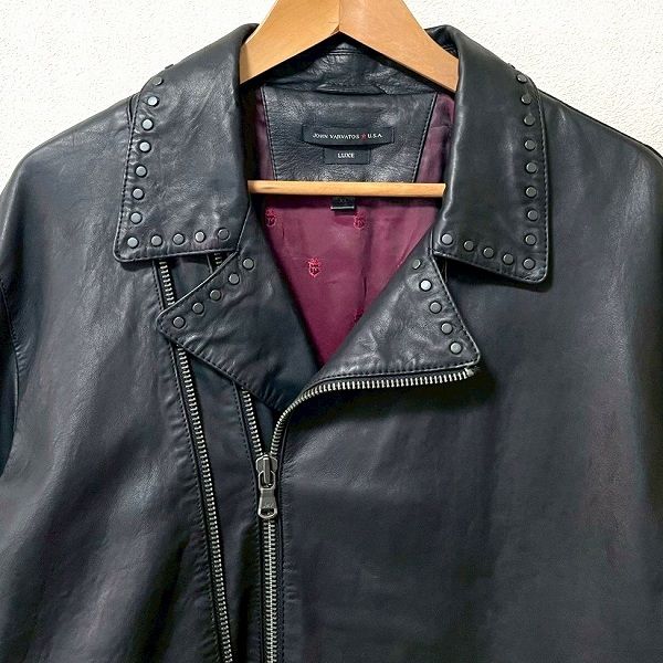 A*ん様 イタリア製　john varvatos レザージャケット　コート　　X wxc ジョンバルベイトス John Varvatos ジャケット XL 黒 ダブル