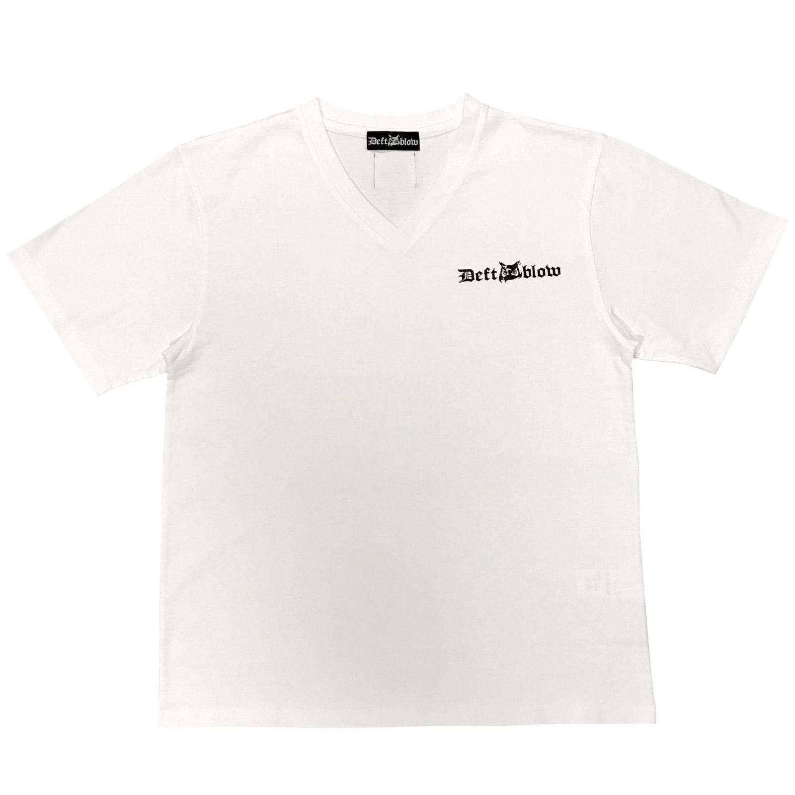 VネックTシャツ　フクロウヘッドロゴ＆フクロウタグ　白-0