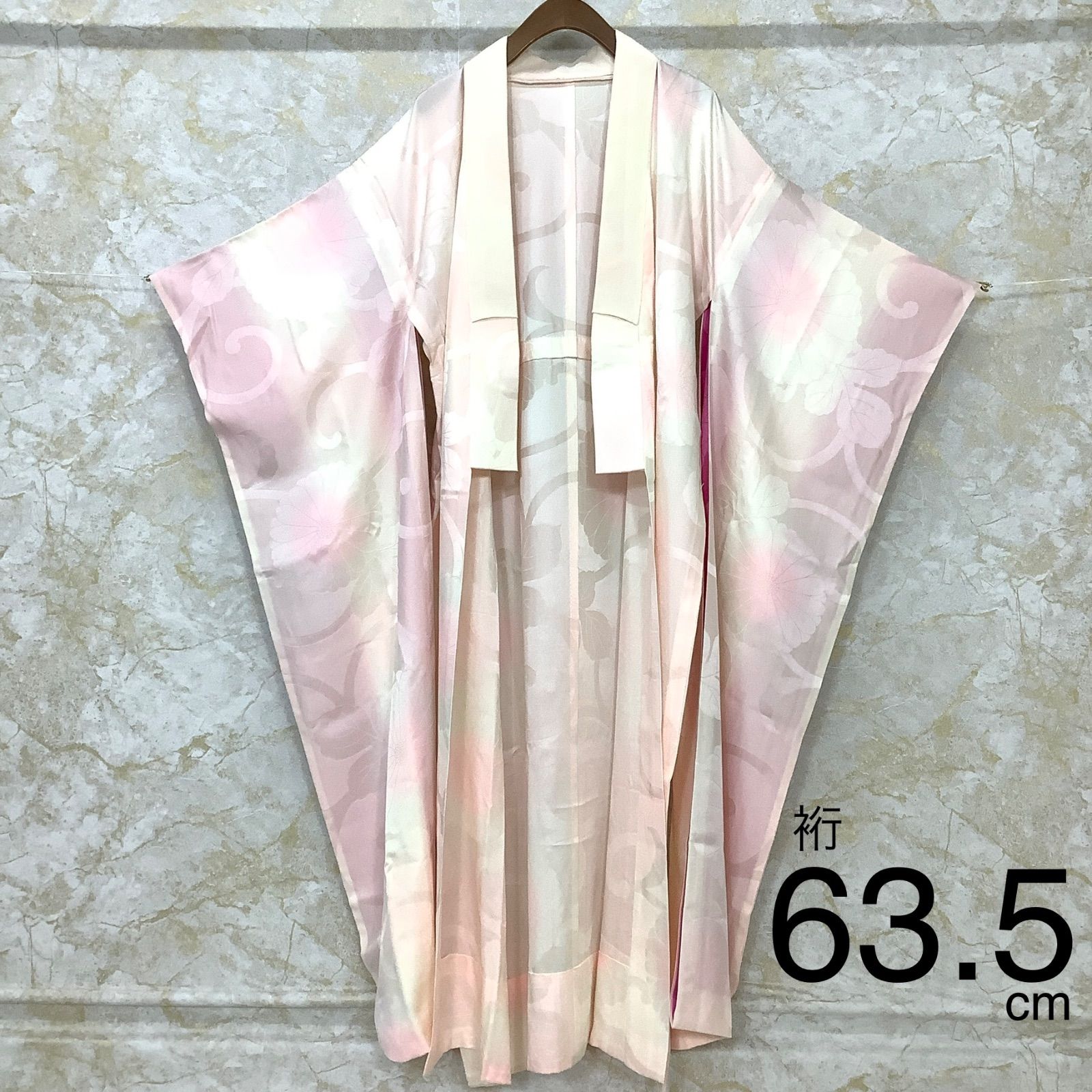 ◆kimono+one◆未使用同然◆振袖長襦袢◆単衣◆袖無双◆仕付け糸付き◆裄63.5肩丈133.5◆着物帯振袖袋帯礼装成人式結婚式振袖襦袢◆S1080