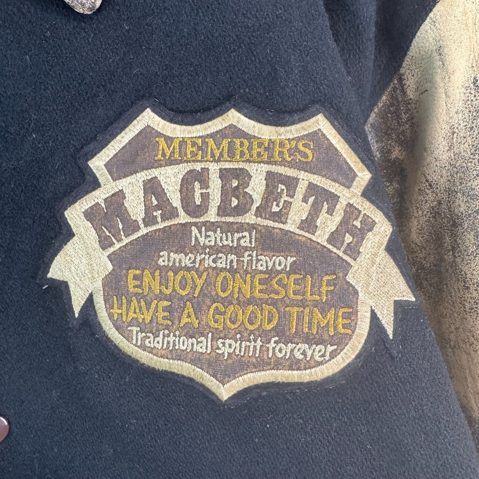 90s MACBETH マクベス スタジャン 袖レザー ブラック ブラウン