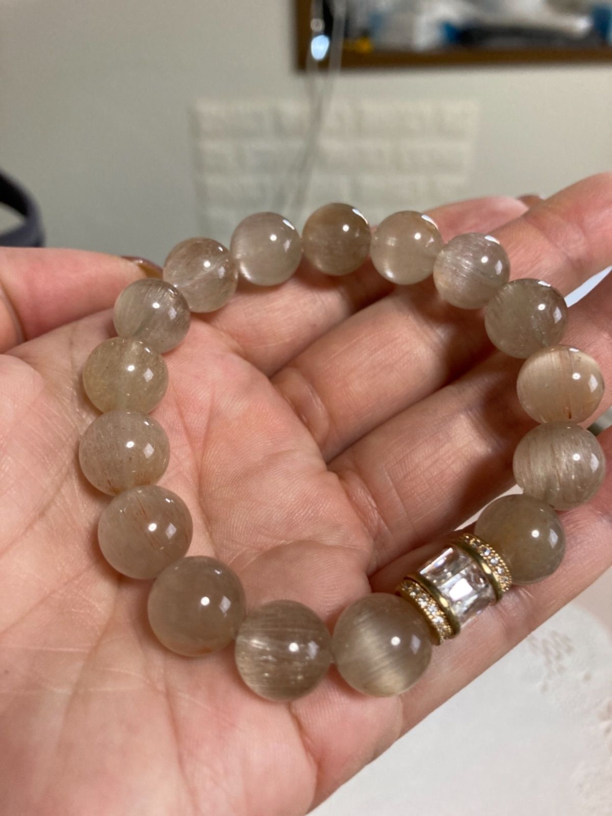 リッチキャッツアイブロンズルチル 14.6ミリ珠ビーズF(SA+) ☆リッチ