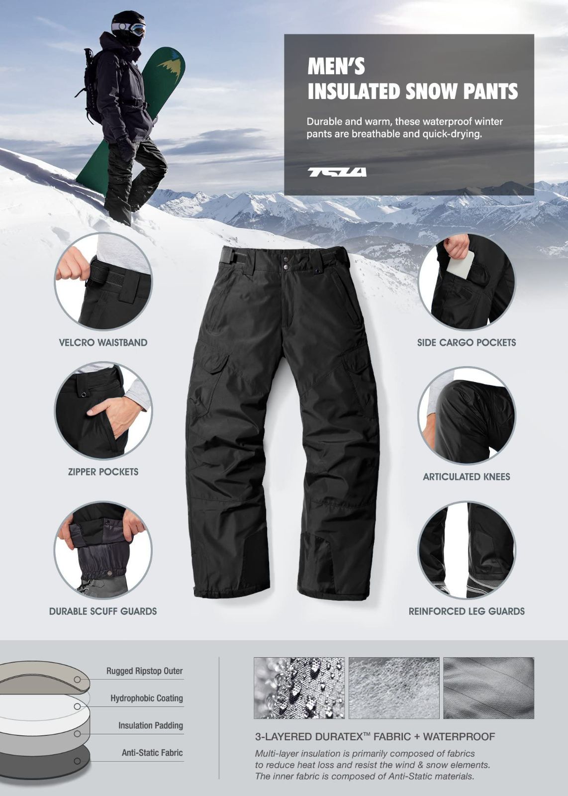 TESLA スキーウェア メンズ パンツ ブラック - パンツ