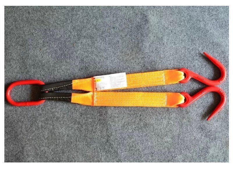 玉掛け用金具付き ベルトスリング 4点吊りスリングベルト 炭素鋼製 フック付き リング付き ポリエステル製 ベルト長さ1m耐荷重4t