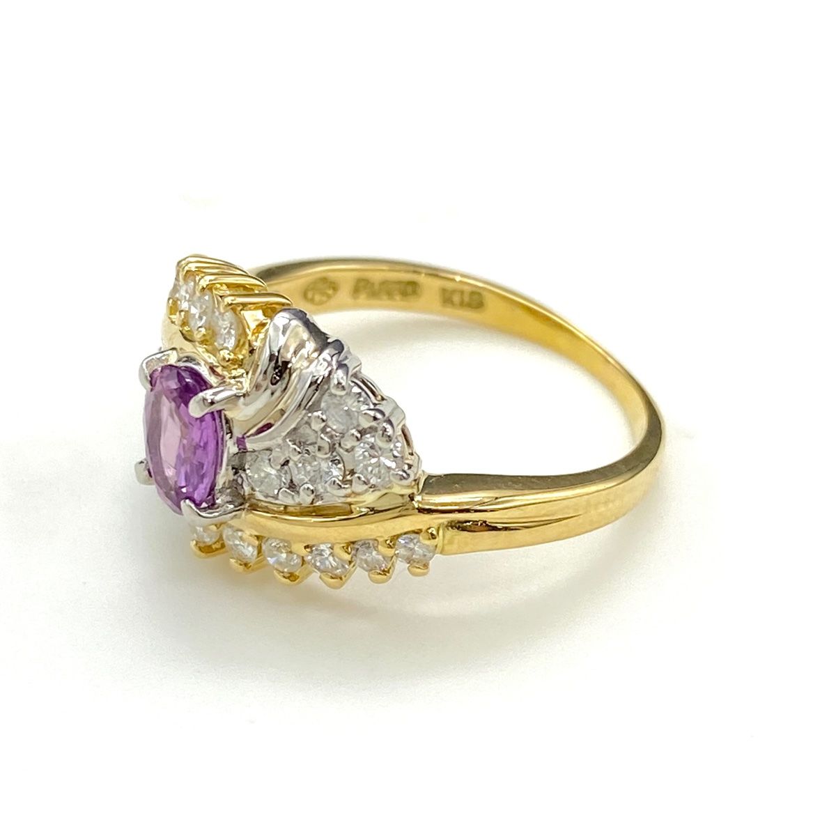 ピンクサファイア デザインリング プラチナ YG イエローゴールド メレダイヤ 指輪 リング 10号 Pt850 K18 ピンクサファイア レディース