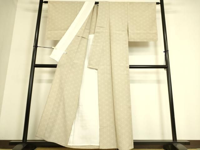 平和屋着物▽本塩沢 単衣 麻の葉文 110亀甲 正絹 逸品 DAAQ3587az