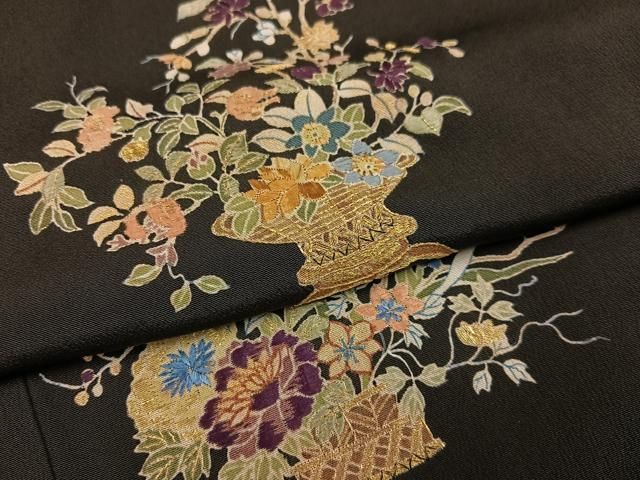 平和屋着物○野口真造 大彦二代目 江戸染繍友禅 黒留袖 飾花文 金彩