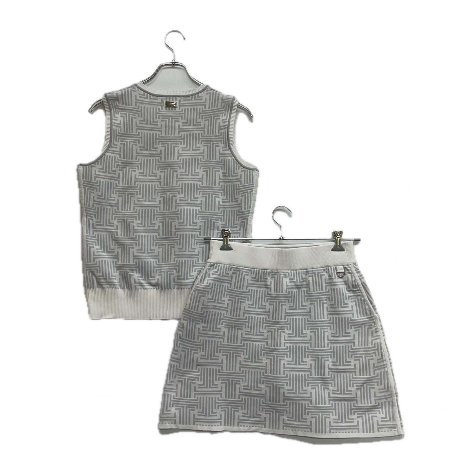 レディース ランバンスポール LANVIN SPORT セットアップ 40 L ホワイト×グレー 白×グレー ジャカードニット 総柄 ベスト×スカート