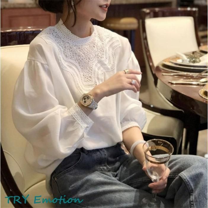 ブラウス レディース ファッション きれいめ 春夏秋 オシャレブラウス 白レース 長袖トップス パフスリーブ 大人 通勤 ゆったり シャツ30代 ブラウス レディース きれいめ 40代 春夏秋新作 オシャレ