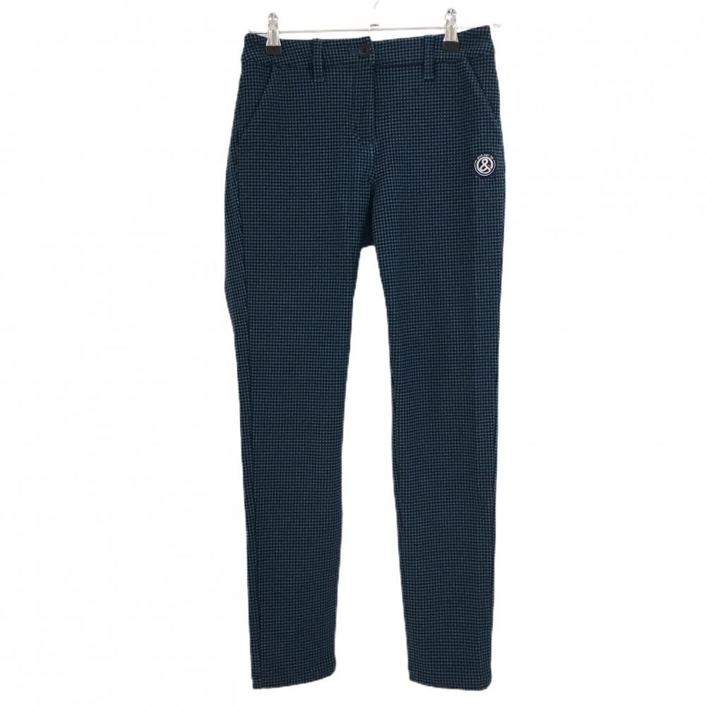 美品】アンパスィ ストレッチパンツ ブルー系×黒 千鳥格子 ロゴ