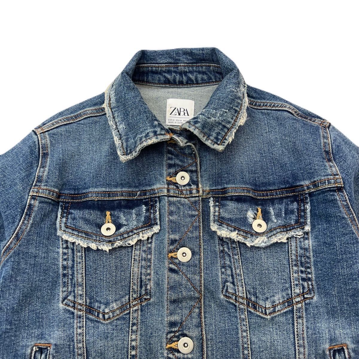 ZARA ザラ デニムジャケット ダメージ加工 ブルー ブルゾン レディース