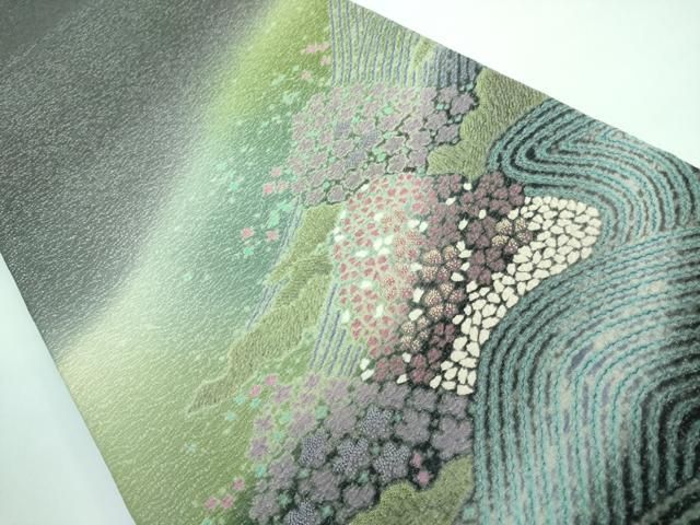 平和屋本店□極上 十日町 名門 滝泰謹製 太鼓柄袋帯 おぼろ染 襲絞り  