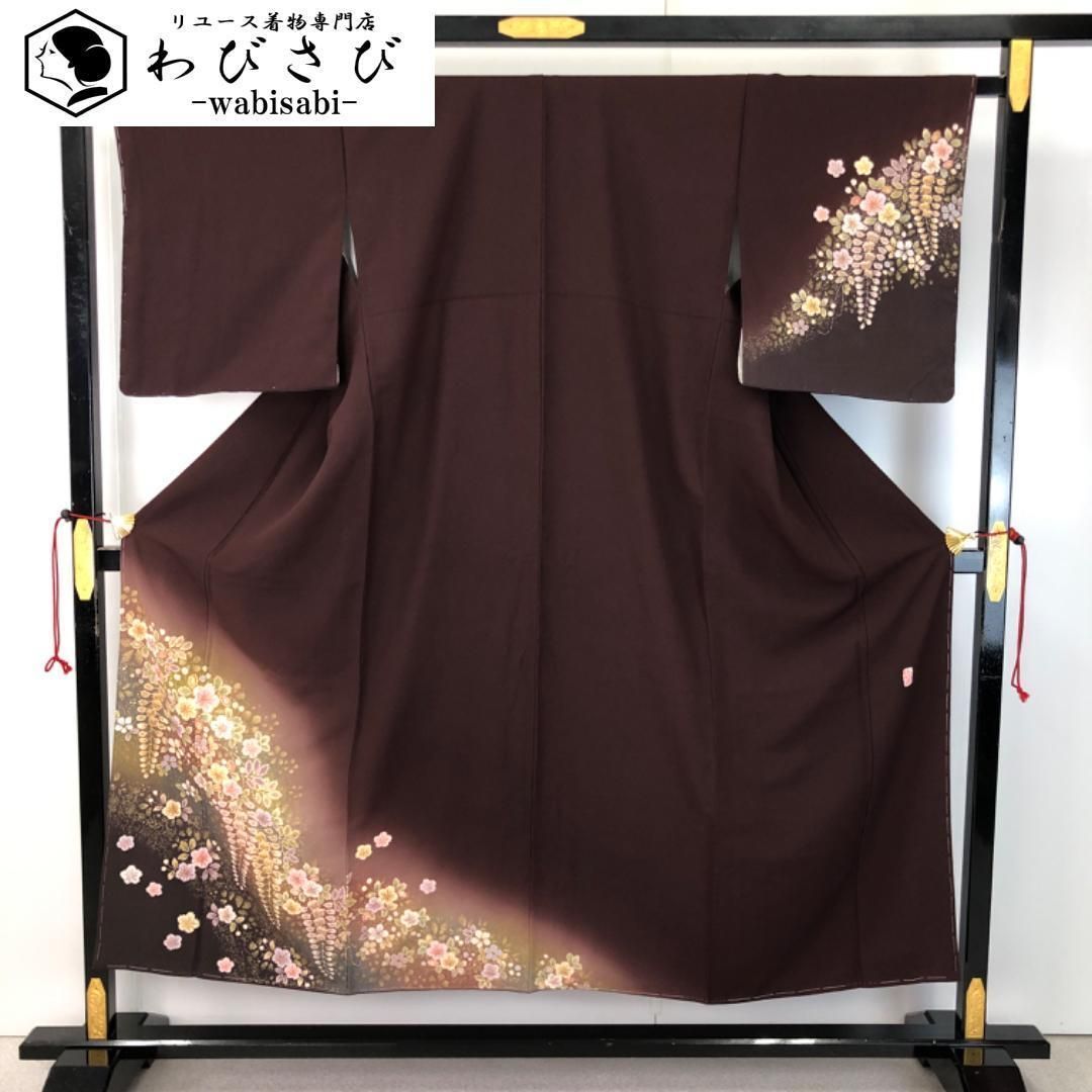 訪問着 桐谷翠山工房 美しい辻が花絞り 溜色 ガード加工 しつけ糸 K-5431