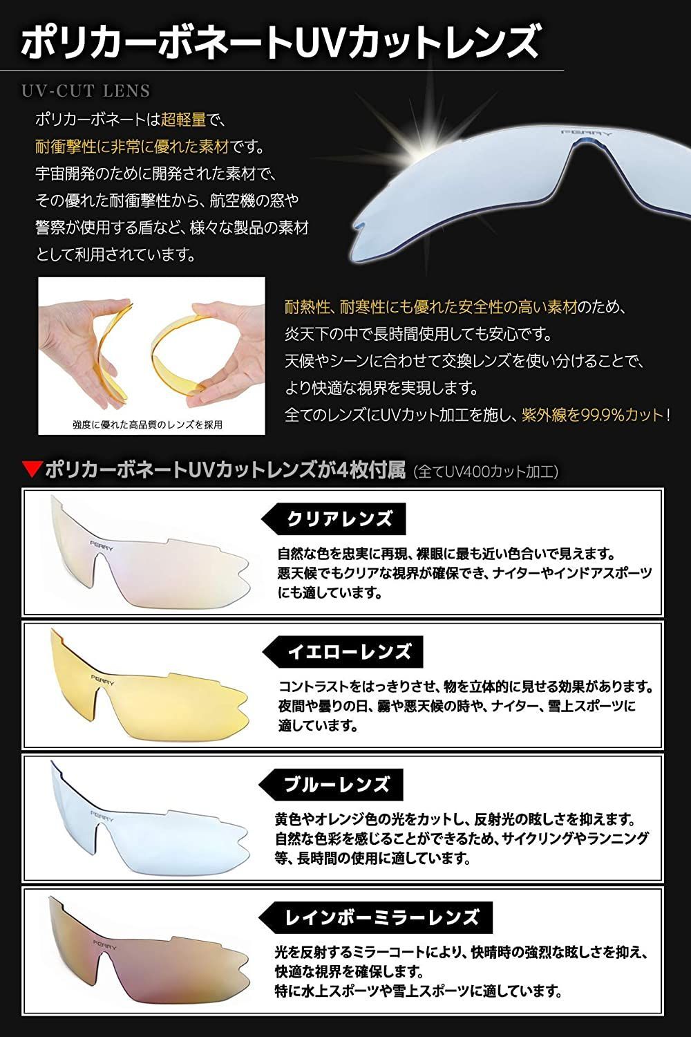 メルカリshops フェリー Ferry 偏光レンズ スポーツサングラス フルセット専用交換レン