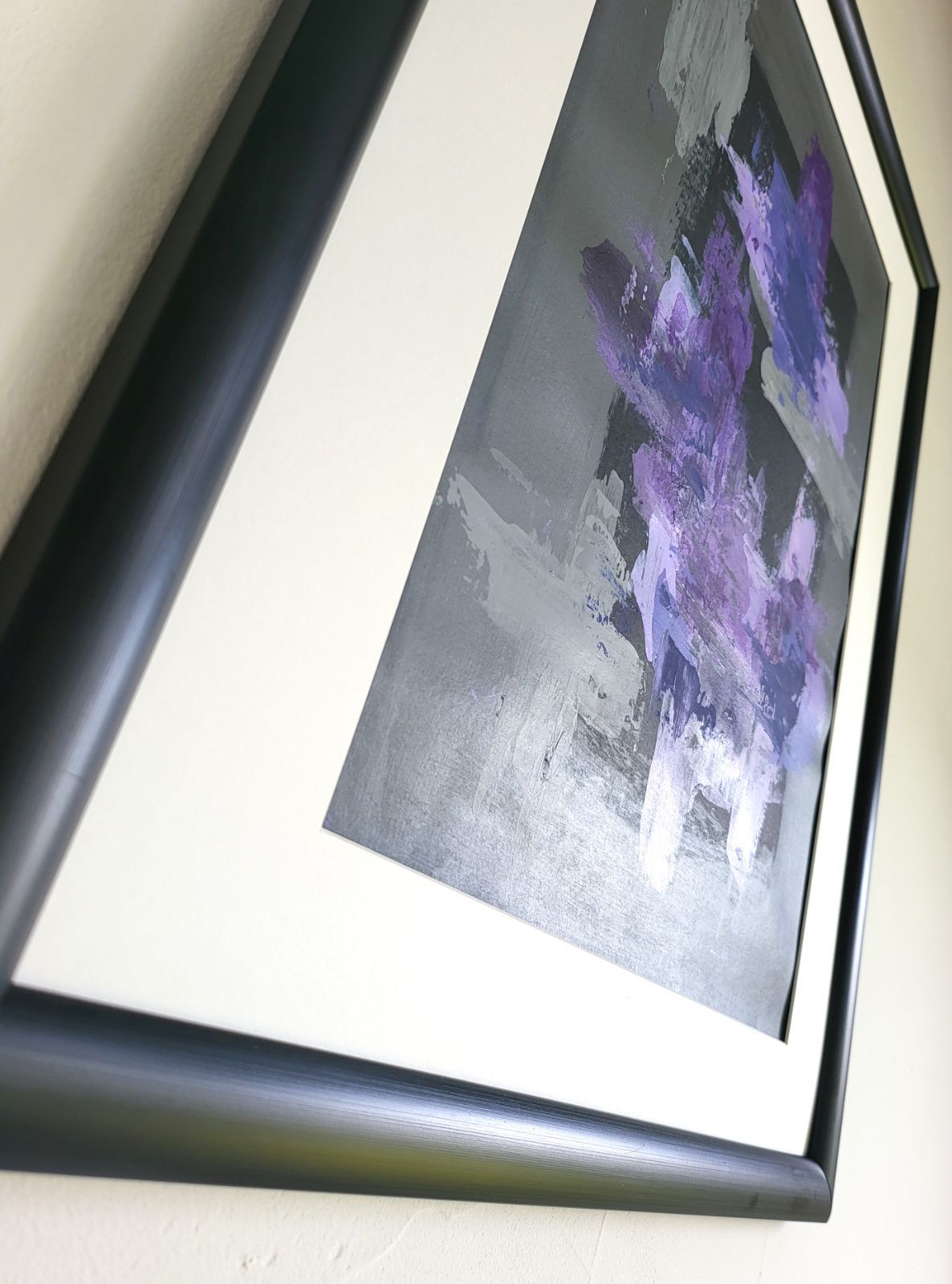 紫 / 抽象画 53×44㎝ A3 額セット 原画のみ 一点物 インテリア 雑貨