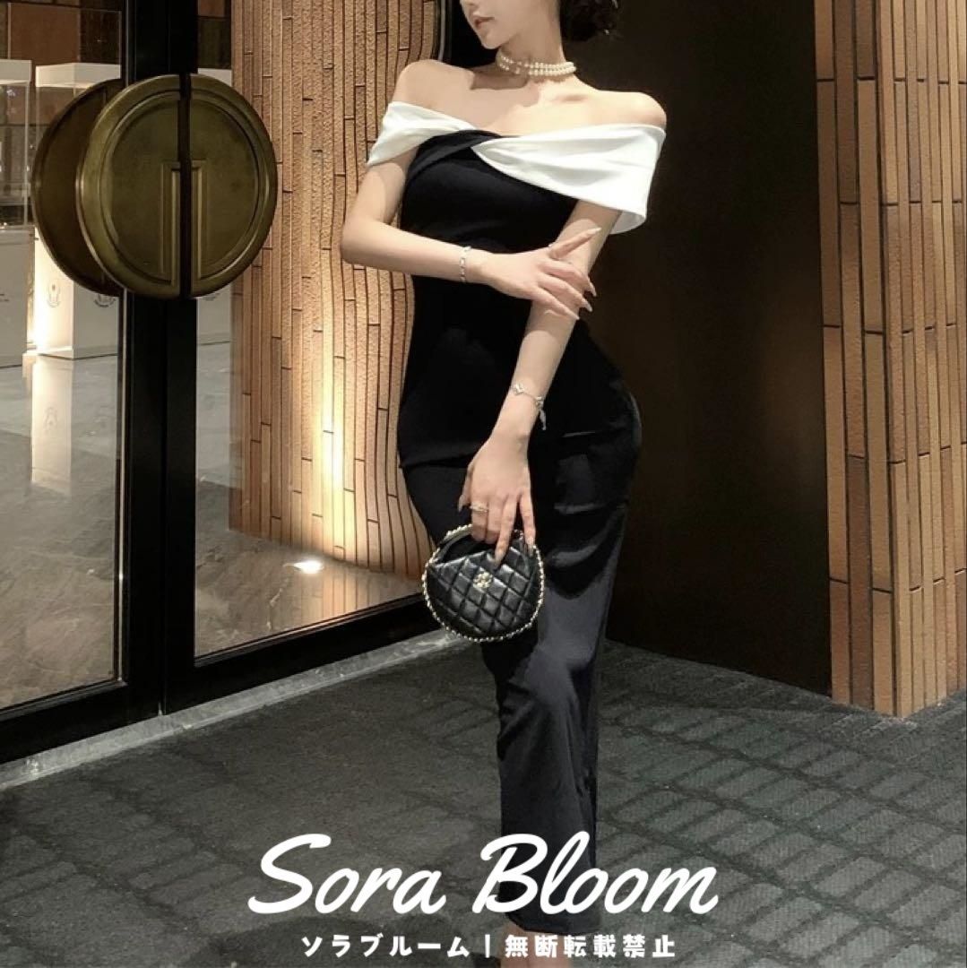 【新品未使用】オフショルダーロングドレスMサイズ オフショルダー ロングドレス 肩出し ベルベット 背中開き