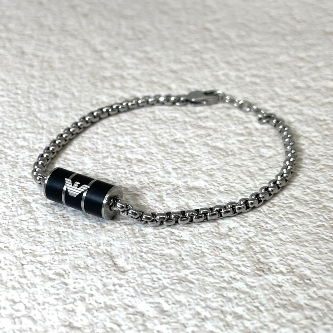 美品✨ARMANI アルマーニ ブレスレット 腕輪 チェーン ロゴ シルバー ブラック