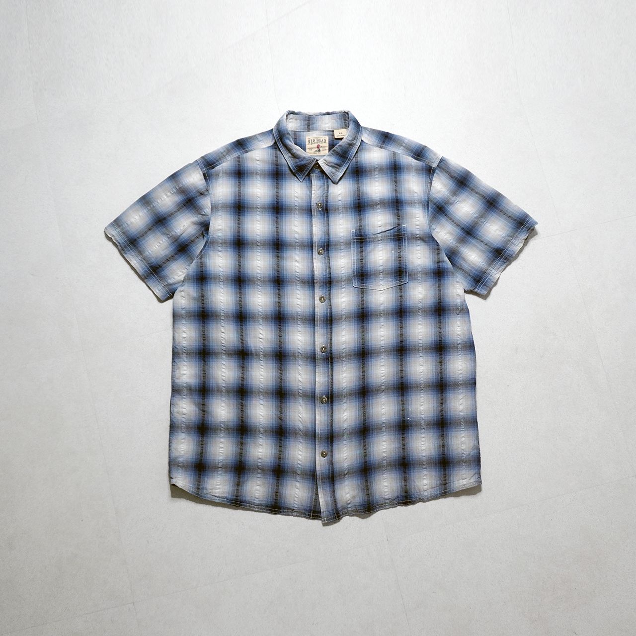 RED HEAD レッドヘッド ライトネルチェック ボックスシルエット オンブレ アメカジ ワークシャツ S|S Shirt XL ブルー