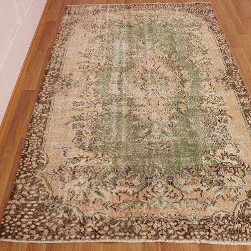 トルコヴィンテージラグ 162×273cm グリーン ブラウン トルコラグ