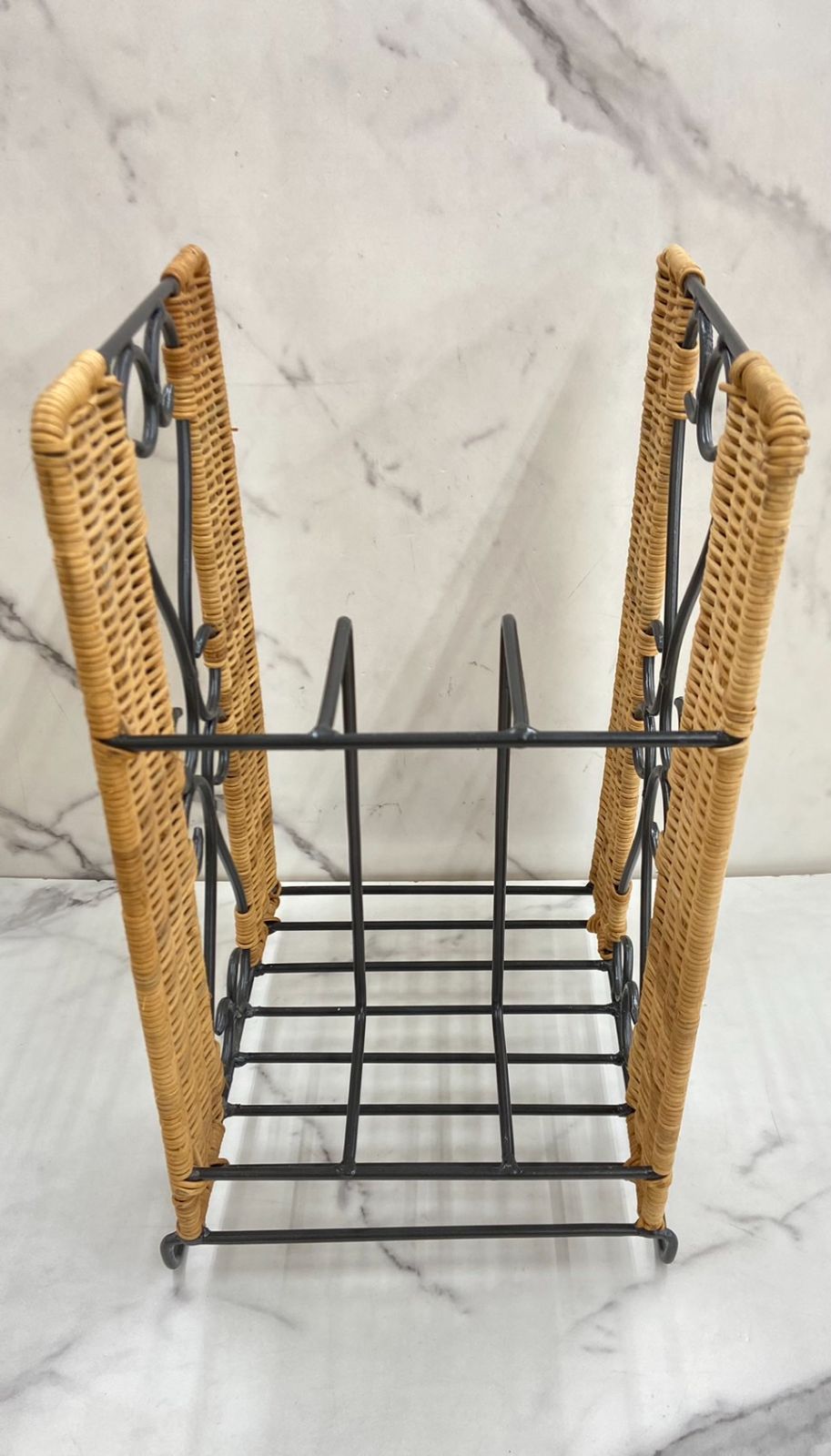 70-80s ヴィンテージ ラタン マガジンラック ブックスタンド 籐 本立て