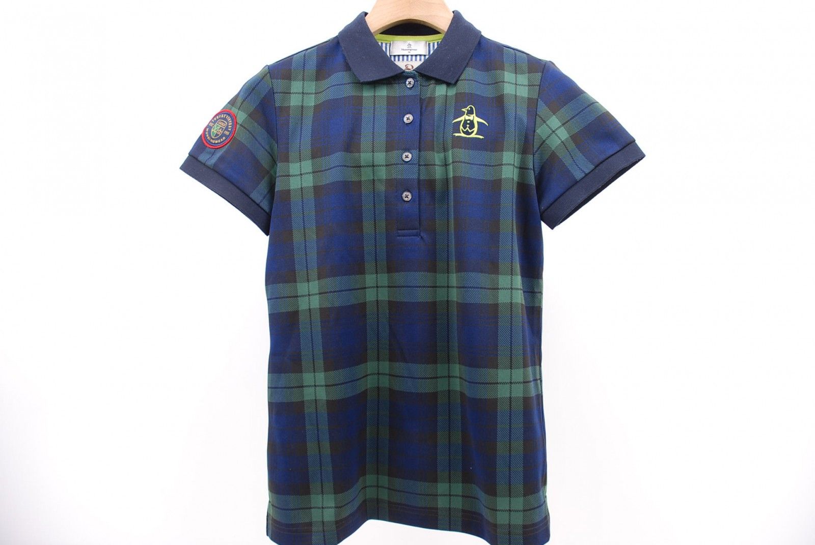 中古 レディース マンシングウェア Munsing wear 半袖ポロシャツ M  紺×緑 ネイビー チェック