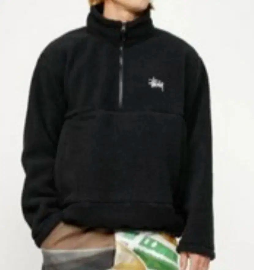 STUSSY ステューシー ポーラ フリース ハーフ ジップ モクネック 黒 118542