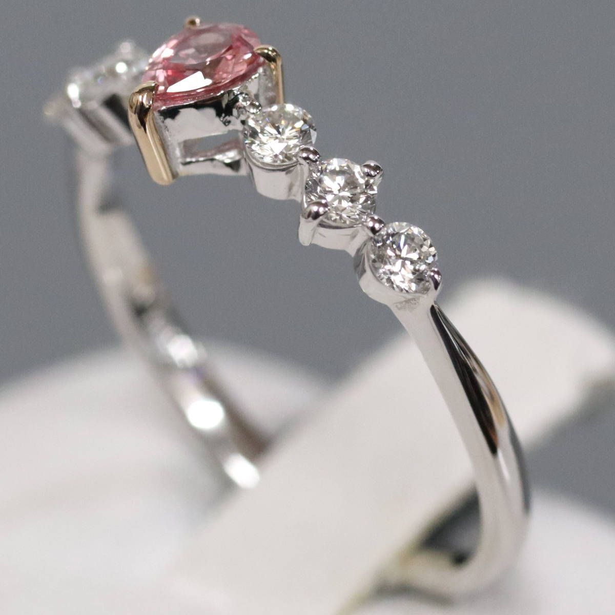 Pt900/K18ダイヤモンドパパラチアサファイアリング S0.152 D0.25 2.1g