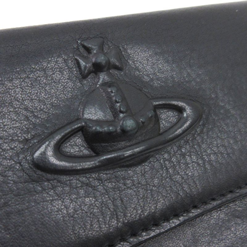 【美品】ヴィヴィアンウエストウッド 長財布 フラップ レザー オーブ 型押し 黒 ヴィヴィアンウエストウッド Vivienne Westwood オーブ 長財布