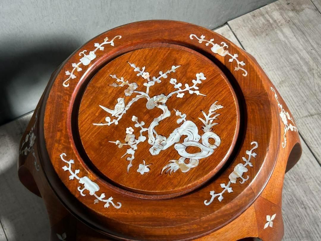 レトロ 花梨 螺鈿細工 丸椅子 スツール 腰掛 中国美術 工芸品 レトロ 花梨 螺鈿細工 丸椅子 スツール 腰掛 中国美術 工芸品 ①