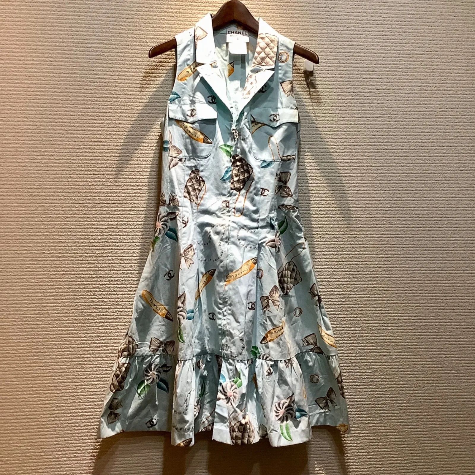 シャネル CHANEL 96P coco dress ベルト付き ココ ドレス ワンピース カメリア マトラッセ 38 ランウェイ VINTAGE ヴィンテージ F52|T81