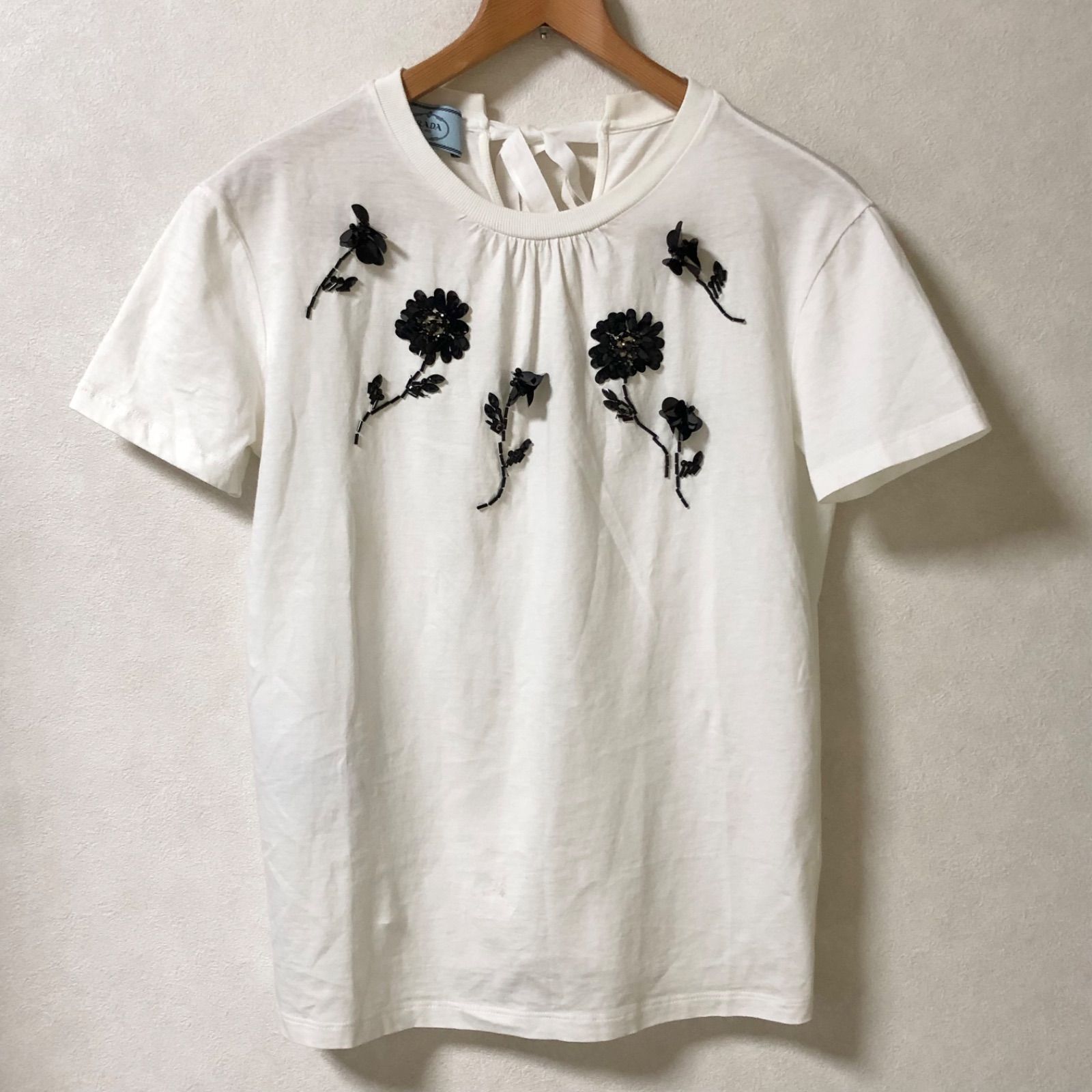 PRADA プラダ ホワイト ビジュー付き半袖シャツ 42サイズ