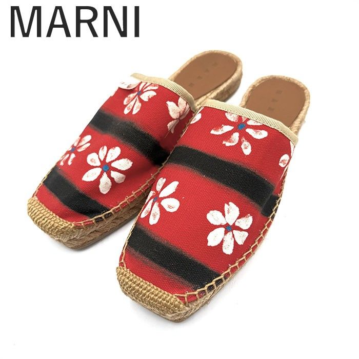 マルニ MARNI エスパドリーユ サンダル 花柄 ボーダー カジュアル レッド ブラック ホワイト