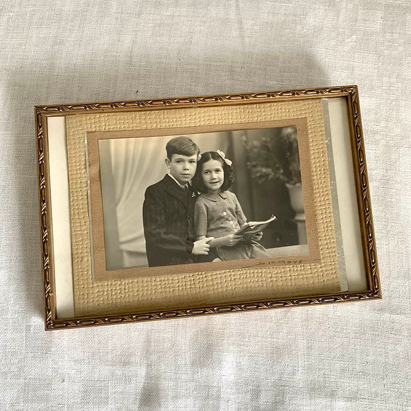 兄妹古写真入りフォトフレーム アンティークフォト 壁掛け可 12OTcj44