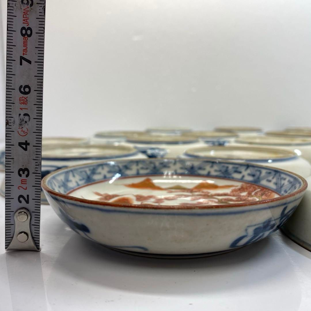 明治 九谷焼 赤絵小皿19枚 直径11.5㎝ 東Y6-0417③タエトサ 九谷焼