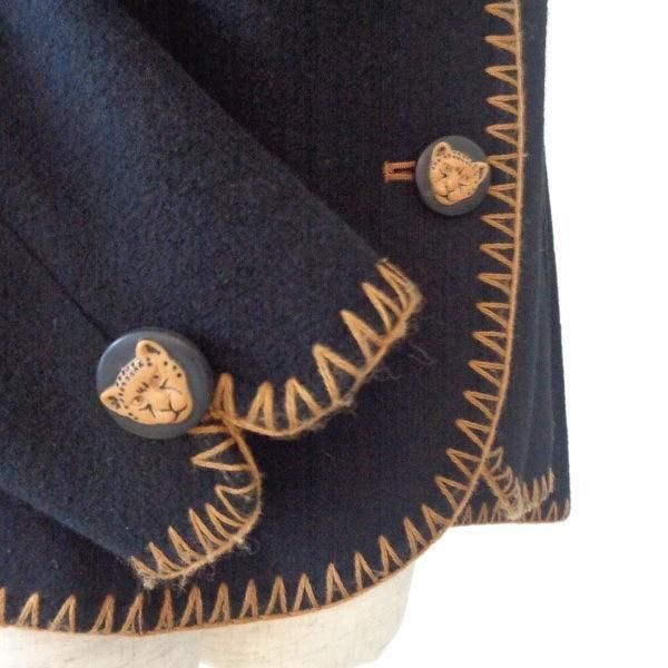 wnc GKITALIYA 伊太利屋 ジャケット 9 黒系 ステッチ ヒョウ柄 ボタン