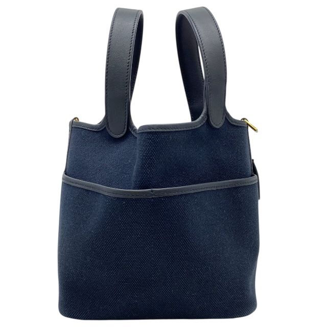 エルメス ピコタンロックカーゴ PM ハンドバック B刻印 トワルゴエラン ヴォースイフト キャンバス レザー ブルーマリン ブラック HERMES 安心品質 レディース ブランドバッグ 感 エレガント