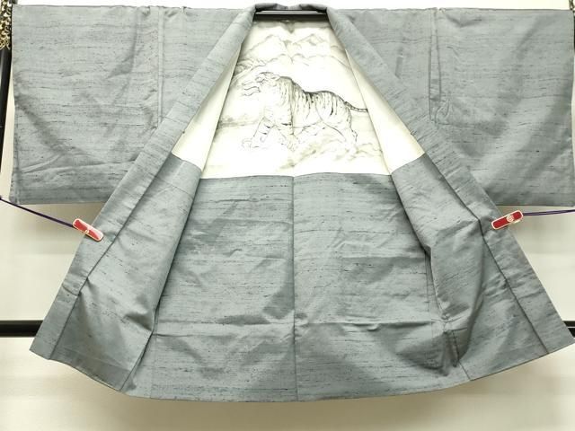 平和屋着物○男性 紬 アンサンブル 灰青色 正絹 逸品 DAAT1496tw