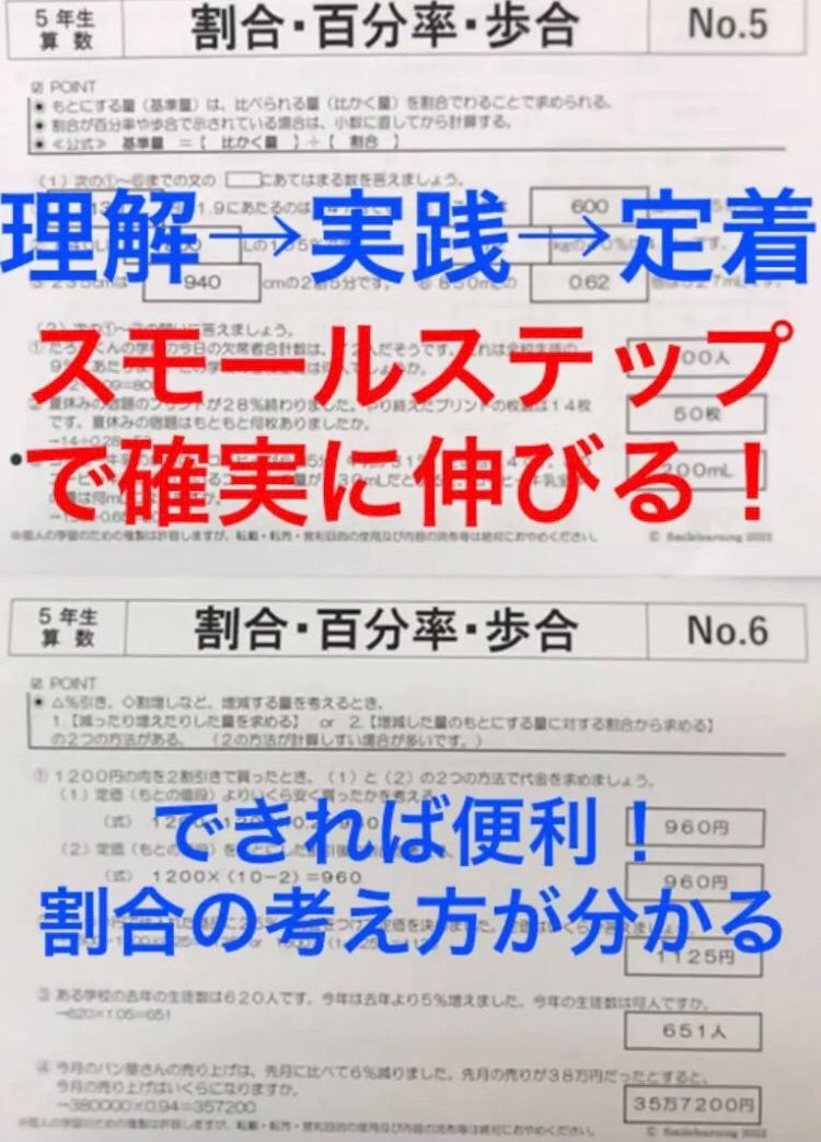 メルカリshops ５年生算数 割合と百分率 歩合