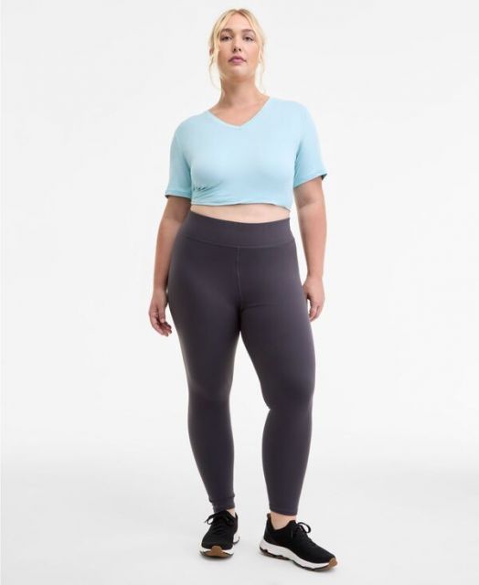 送料無料 イデオロギー レディース レギンス ボトムス Plus Size Soft Flex High-Rise Leggings Deep Charcoal