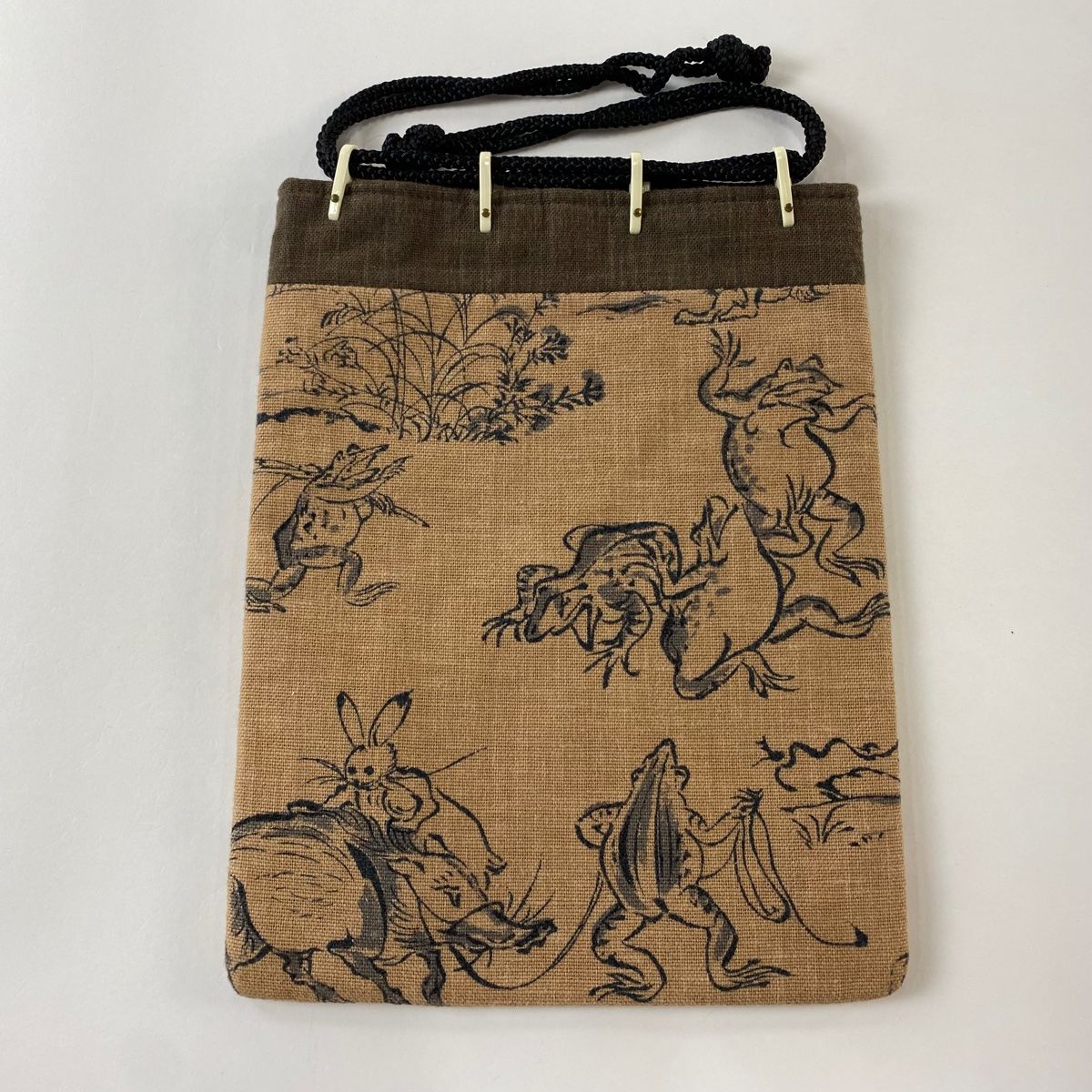 和装バッグ 優品 カジュアル 鳥獣戯画 薄茶色 和装小物