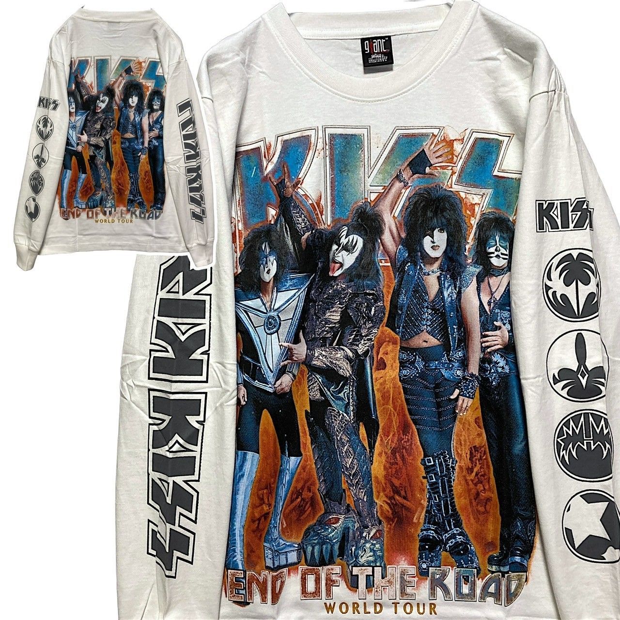 女の子向けプレゼント集結 白長袖 KISS キッス Tシャツ ロングスリーブ バンド ロンT トップス
