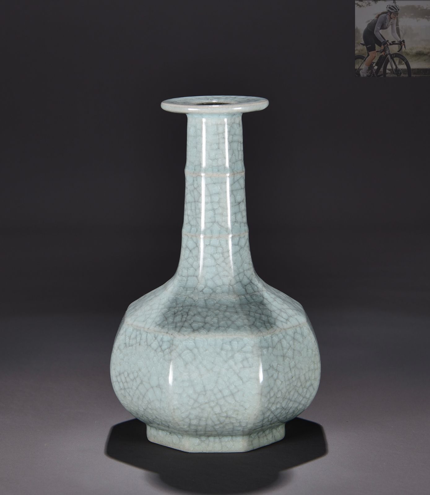 旧家蔵出し 宋汝窯 天清釉 冰片 八方弘紋瓶 花瓶 花器 古陶瓷器