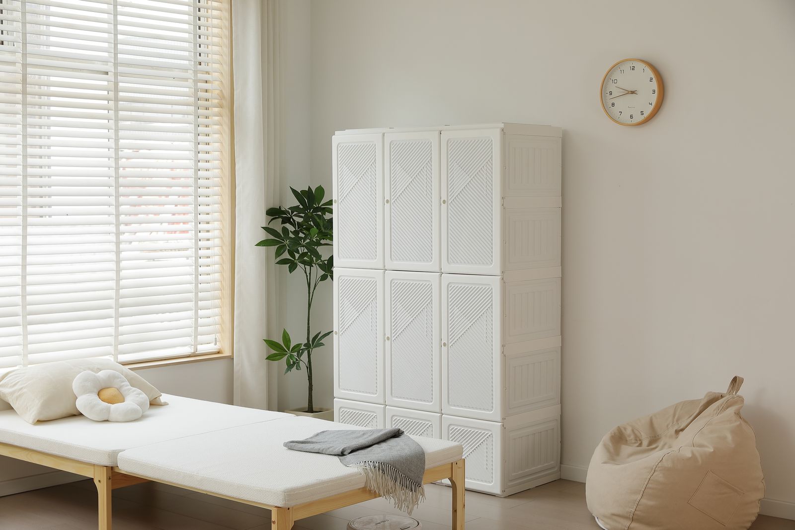 【幅104*高さ170cmホワイト扉】ワードローブ クローゼット 折り畳式 収納 幅104*高さ170cmホワイト扉】ワードローブ クローゼット 一体