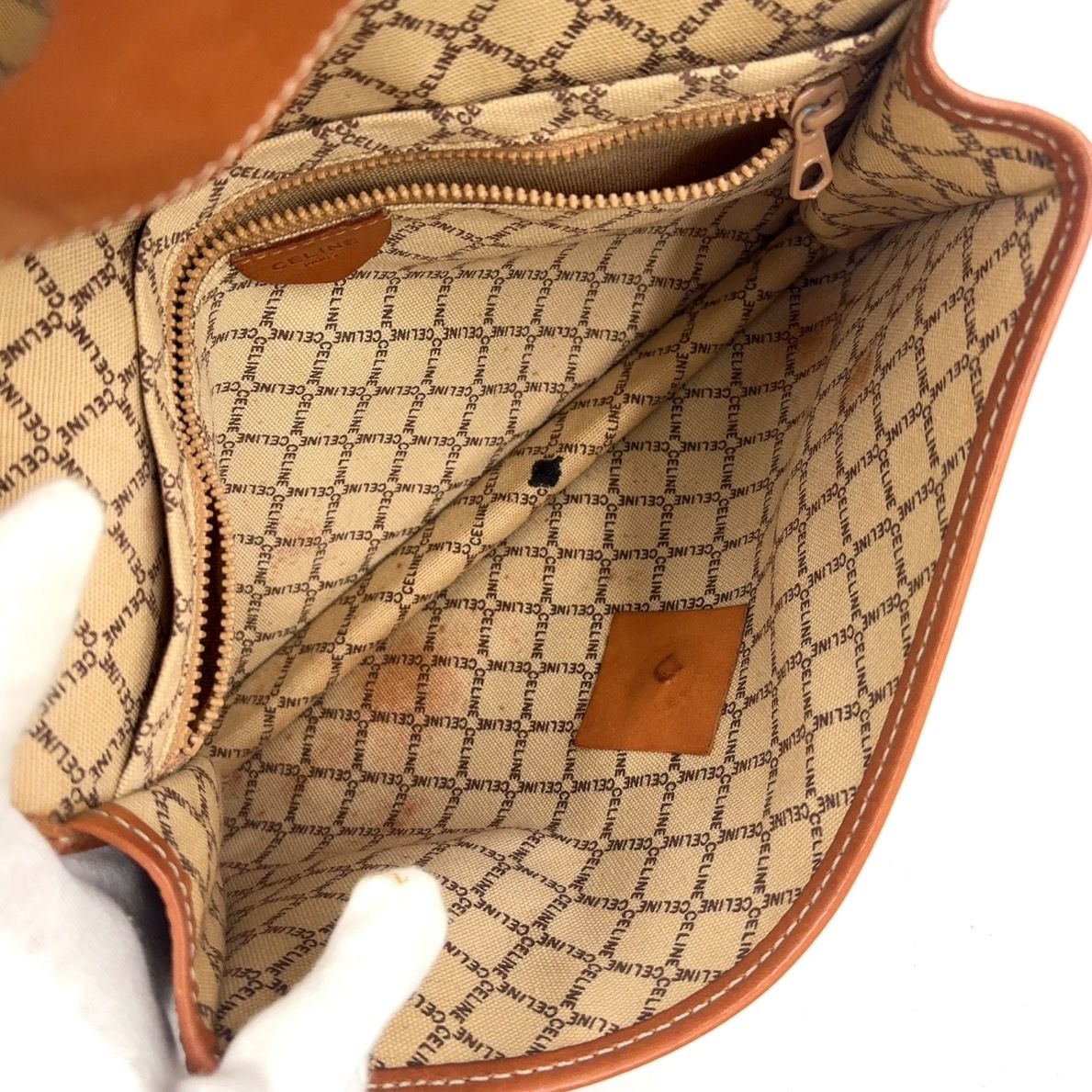 CELINE マカダム柄 レザー×PVC ブラウン×ベージュ クラッチバッグ ゴールド DECORATOM_COM_BR