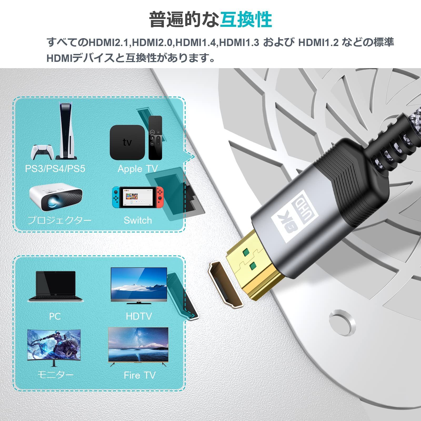 8K HDMI 0.5M HDMI2.1 Ultra High Speed 48Gbps 2.1 HDMI Cable 8K 60Hz 4K 120Hz 144Hz 7680x4320p UHD Dyna