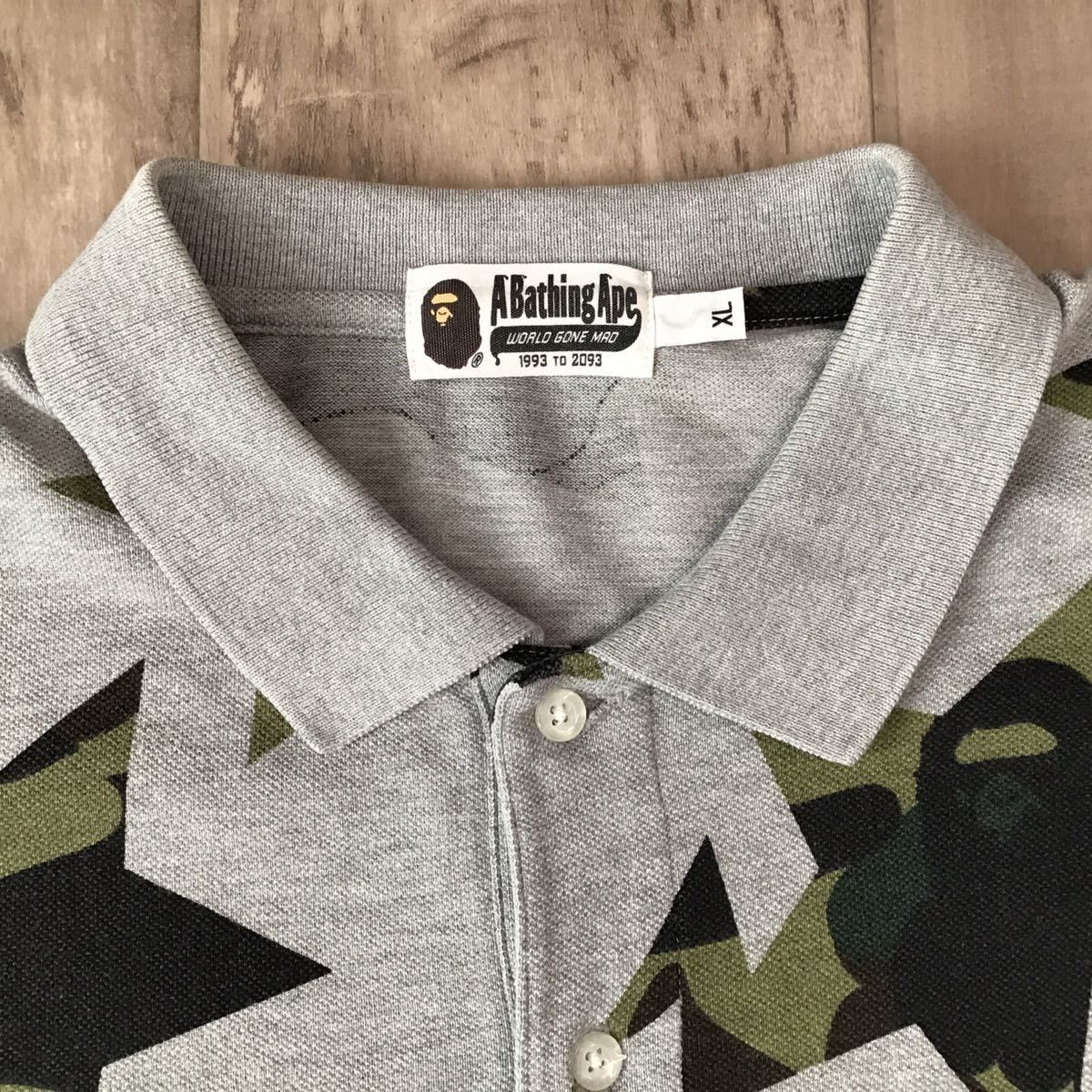 ☆XL☆ BAPE スター ポロシャツ 1st camo green グレー a