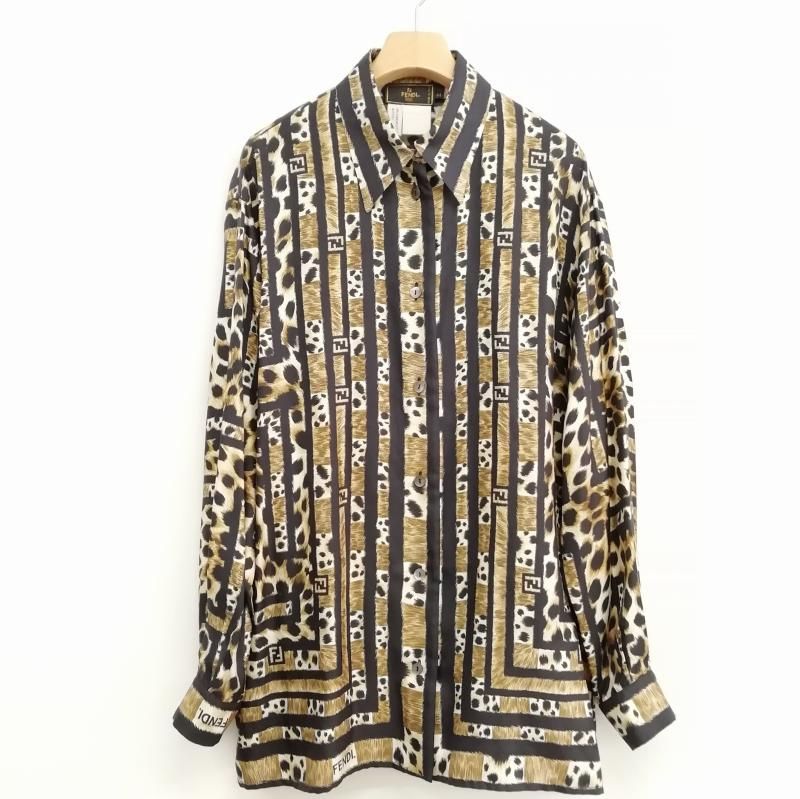 伊製 OLD FENDI 365 ズッカ柄 レオパード デザインシャツ 44 伊製 OLD FENDI 365 ズッカ柄 レオパード デザインシャツ 44